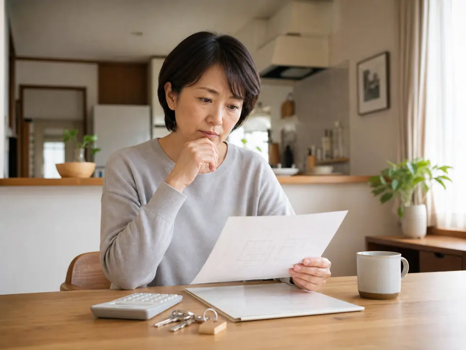 自宅で書類を確認しながら相談している女性